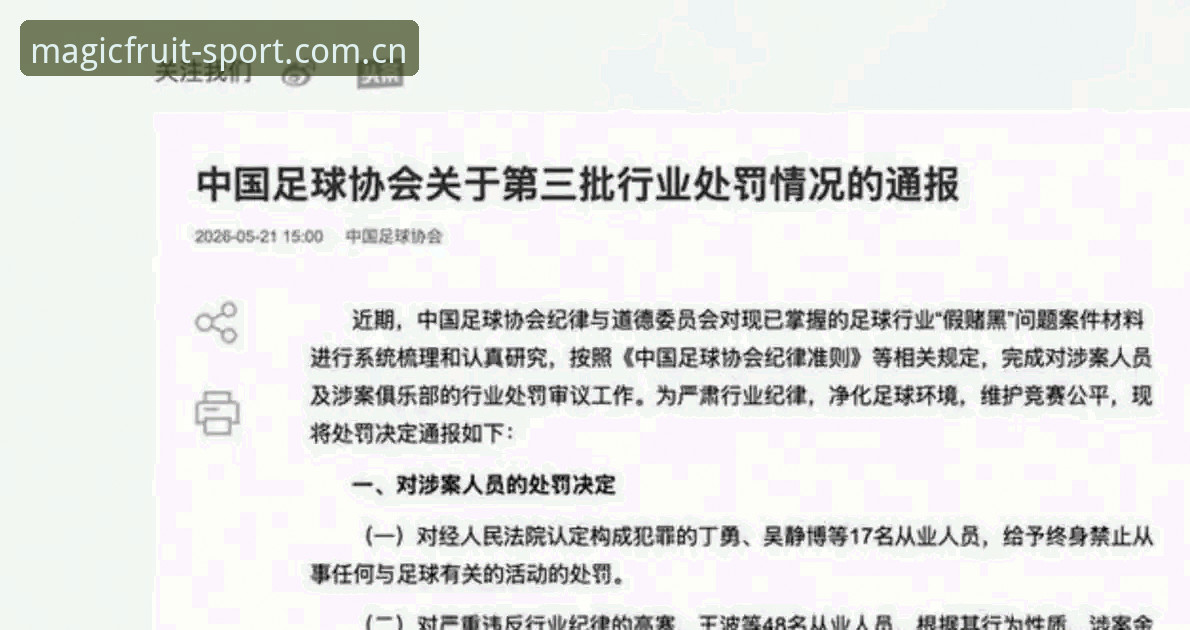 奇异果体育官方下载 揭秘足协第三批禁足名单:65名足球从业者背后的灰色交易链